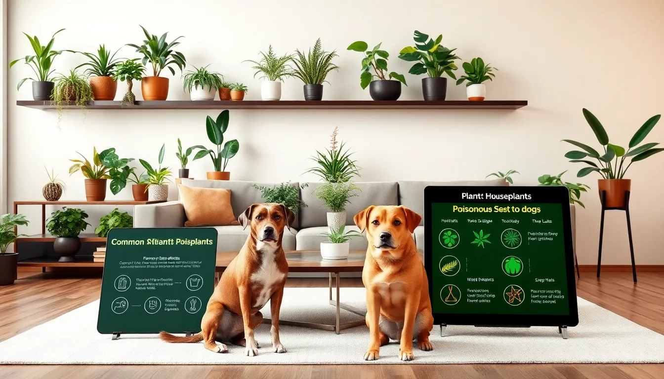 houseplants potentially harmful to dogs in a modern living room.